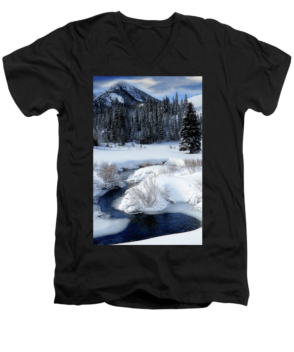 Wasatch Mountains Men's V-Neck T-Shirt featuring the photograph Wasatch Mountains in Winter #7 by Douglas Pulsipher