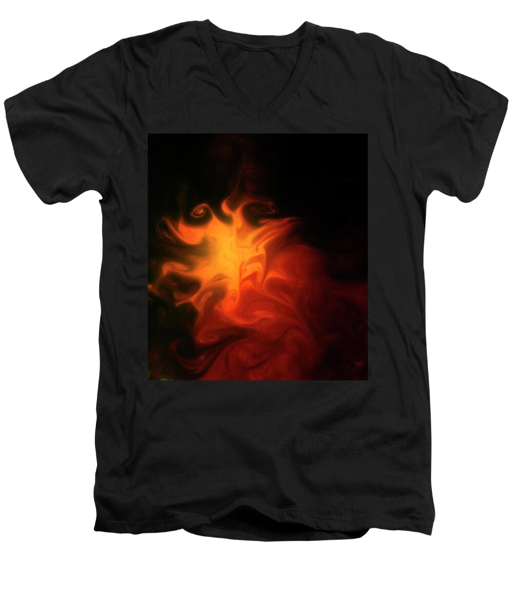 Ephemeral Art Men's V-Neck T-Shirt featuring the painting A Burning Passion by Rein Nomm