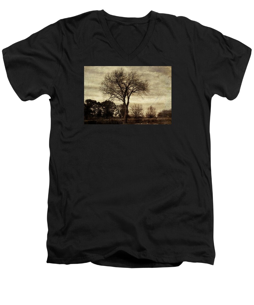 Tree Men's V-Neck T-Shirt featuring the photograph A Tree Along the Roadside by David Yocum