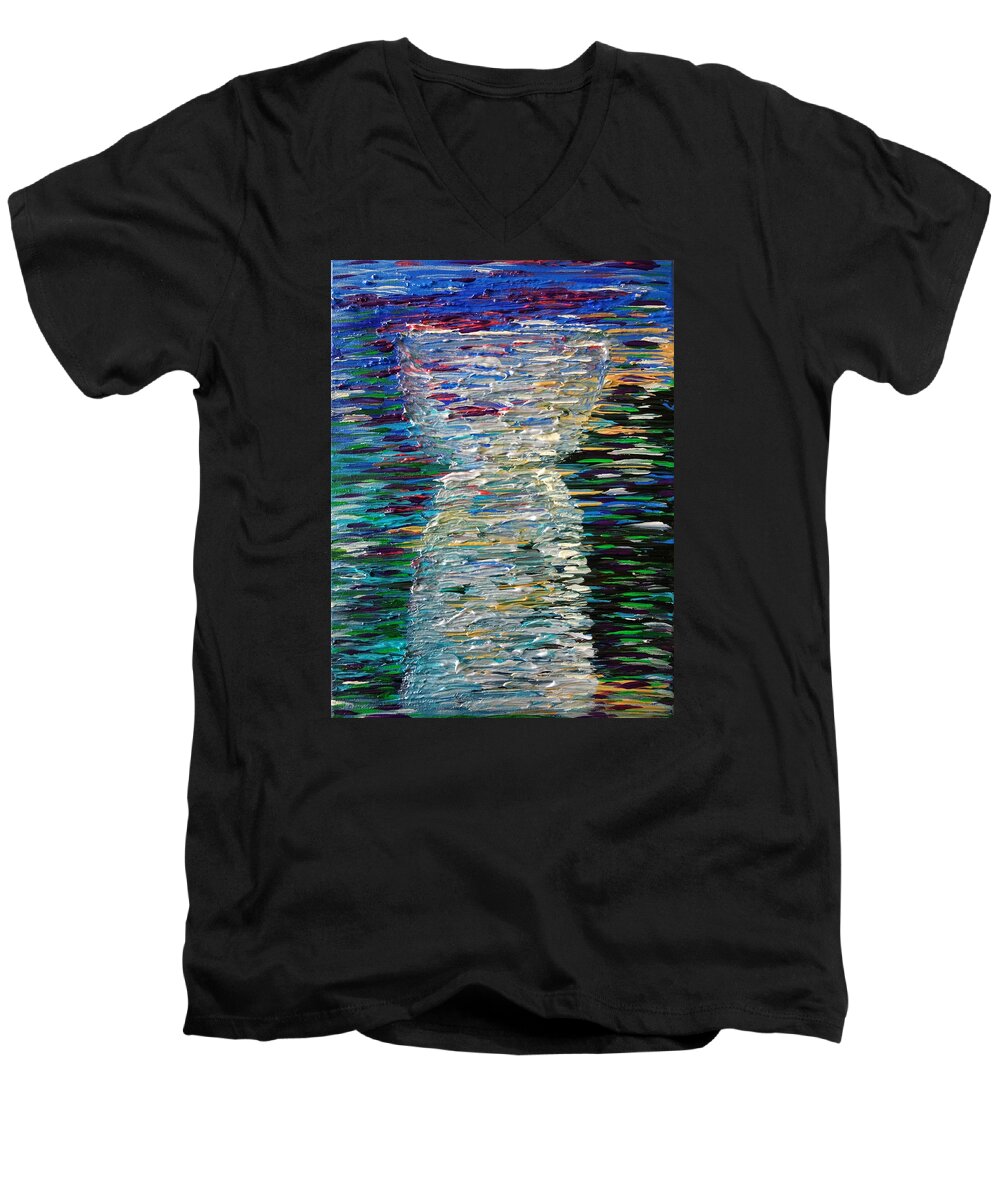 Abstract Men's V-Neck T-Shirt featuring the painting Abstract Latte Stone by Michelle Pier