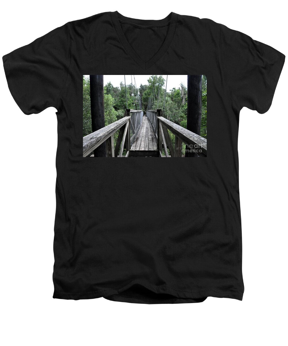 Bridge Men's V-Neck T-Shirt featuring the photograph Across The Great Divide by John Black