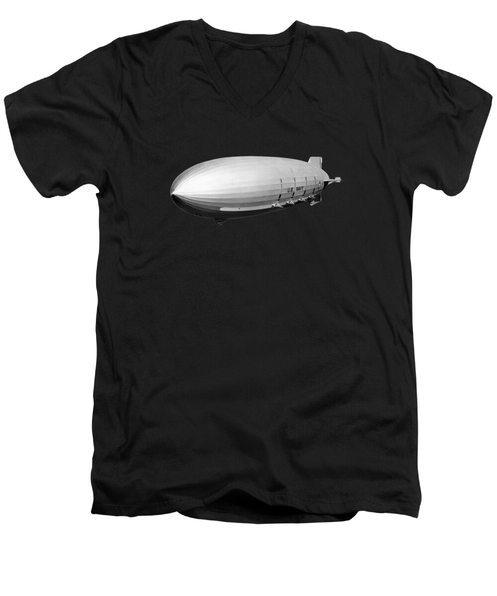 Uss Macon Men's V-Neck T-Shirt featuring the photograph Airship Flying Over New York City by War Is Hell Store