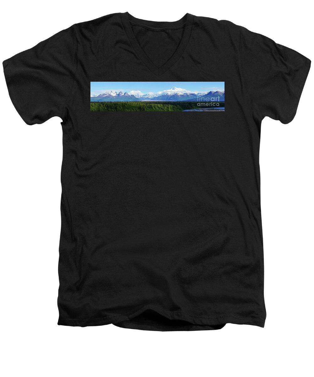 Ak Men's V-Neck T-Shirt featuring the photograph Alaskan Denali Mountain Range by Jennifer White
