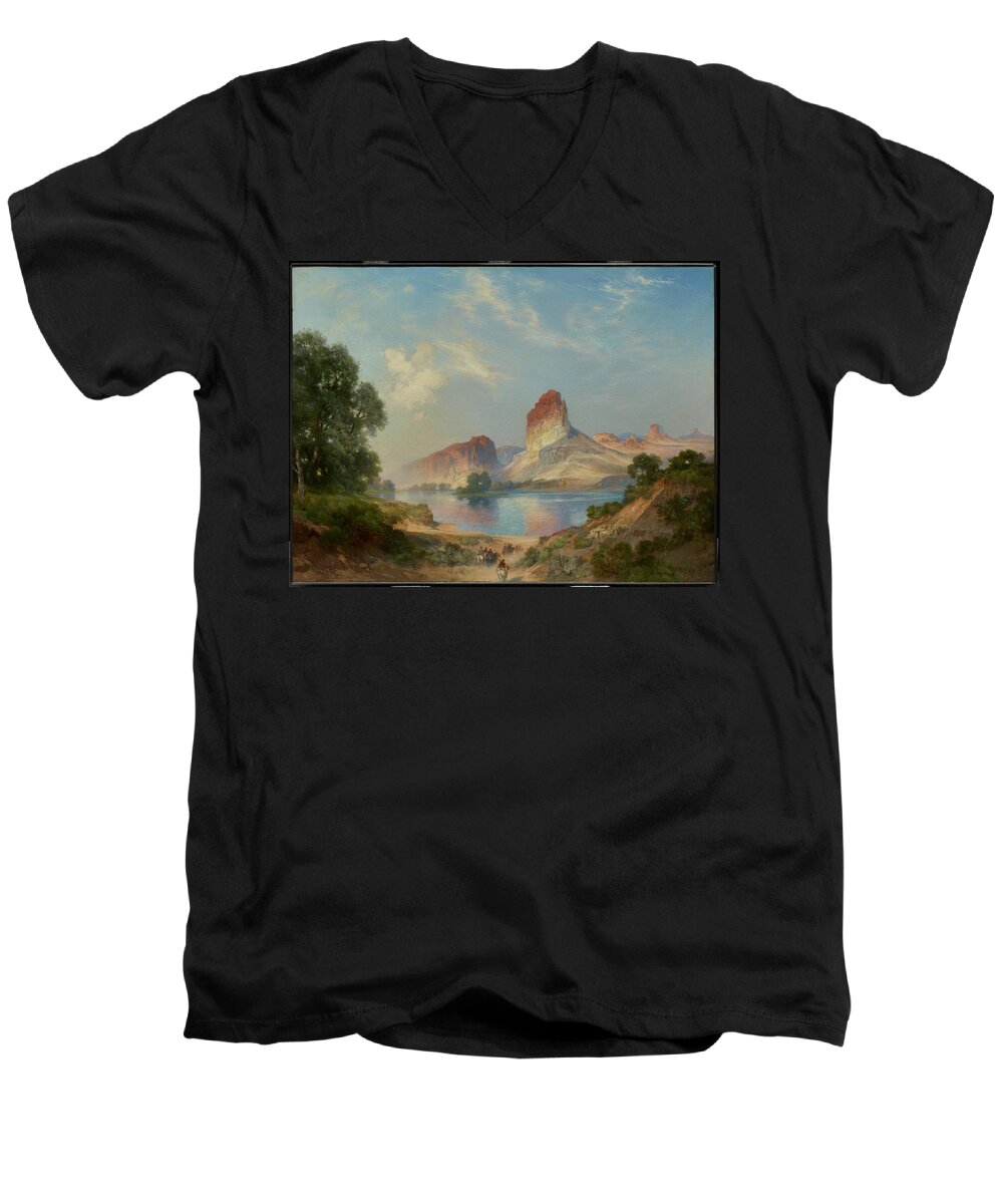 An Indian Paradise (green River Men's V-Neck T-Shirt featuring the painting An Indian Paradise , Green River, Wyoming by Celestial Images