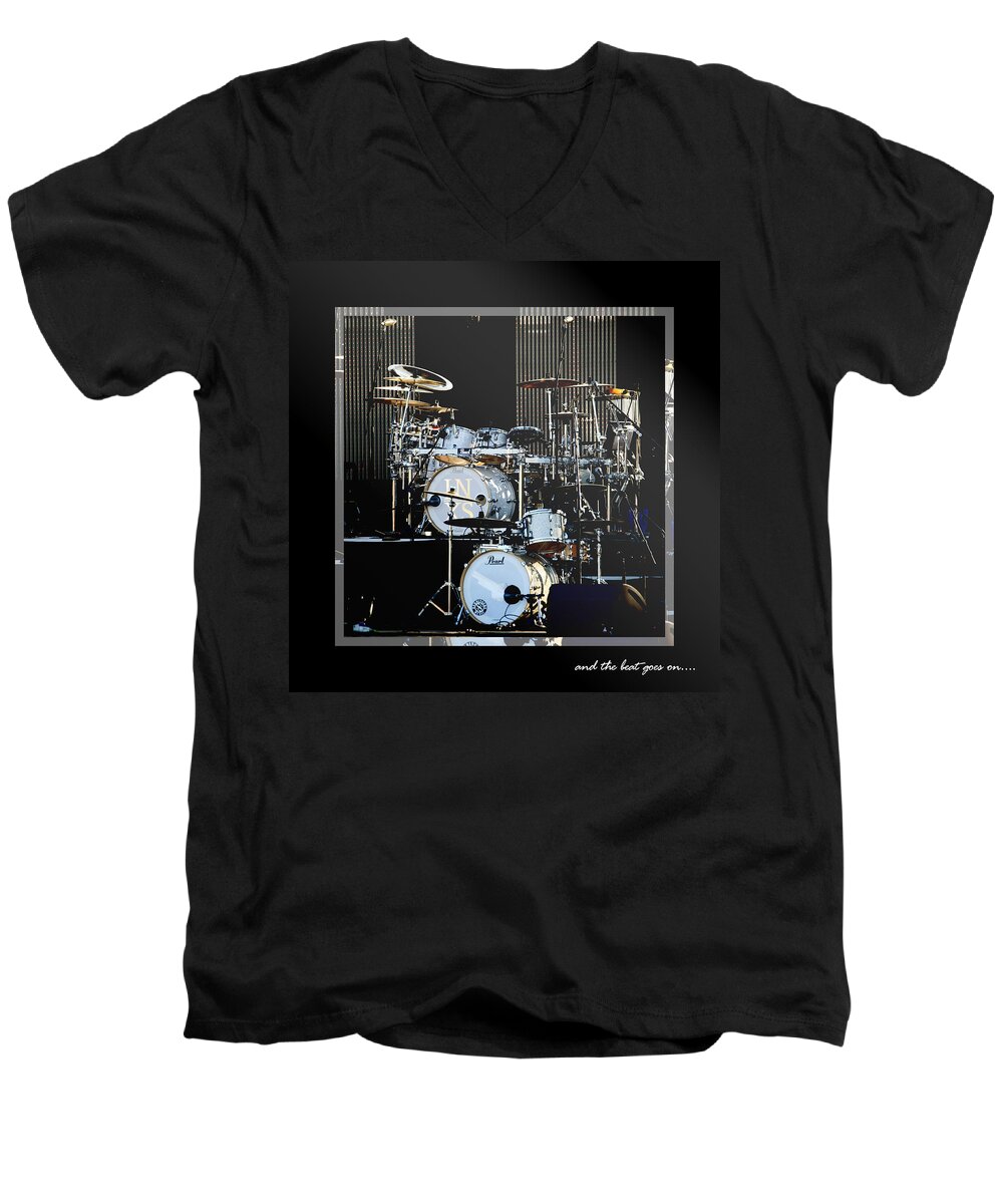 Drums Men's V-Neck T-Shirt featuring the photograph And The Beat Goes On.... by Holly Kempe
