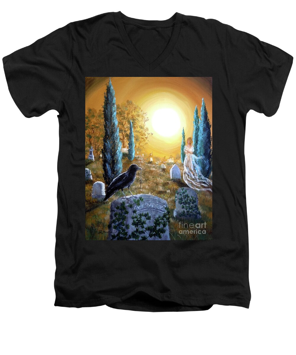 Landscape Men's V-Neck T-Shirt featuring the painting And This Mystery Explore by Laura Iverson