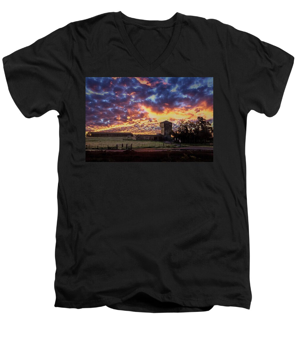 Clouds Men's V-Neck T-Shirt featuring the photograph Angry Sunrise by Bruce Bottomley