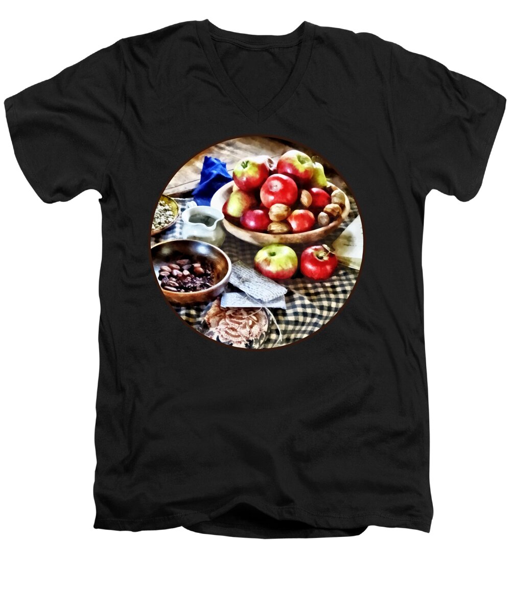 Apples Men's V-Neck T-Shirt featuring the photograph Apples and Nuts by Susan Savad