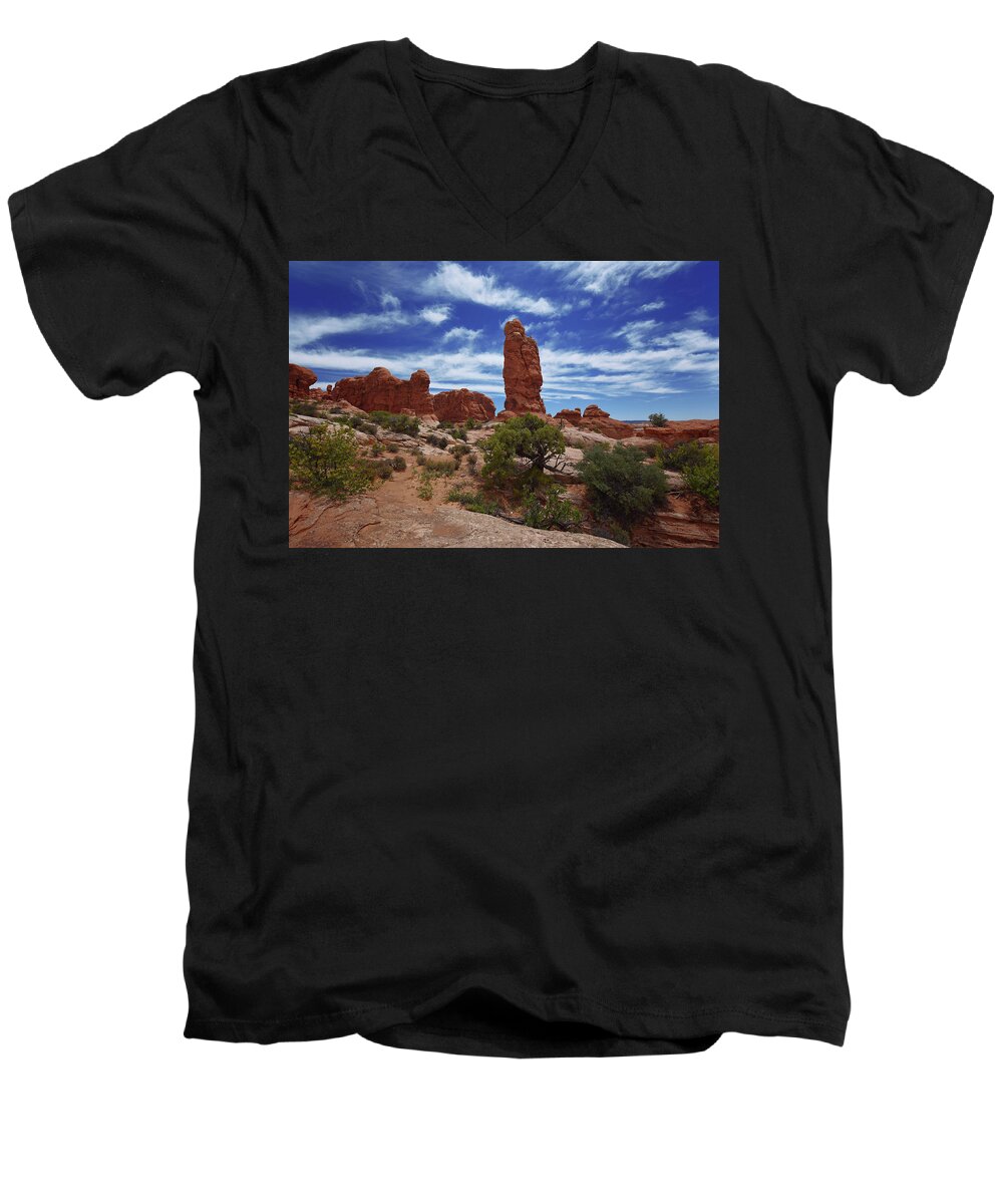 Arches Men's V-Neck T-Shirt featuring the photograph Arches Scene 4 by Renee Hardison