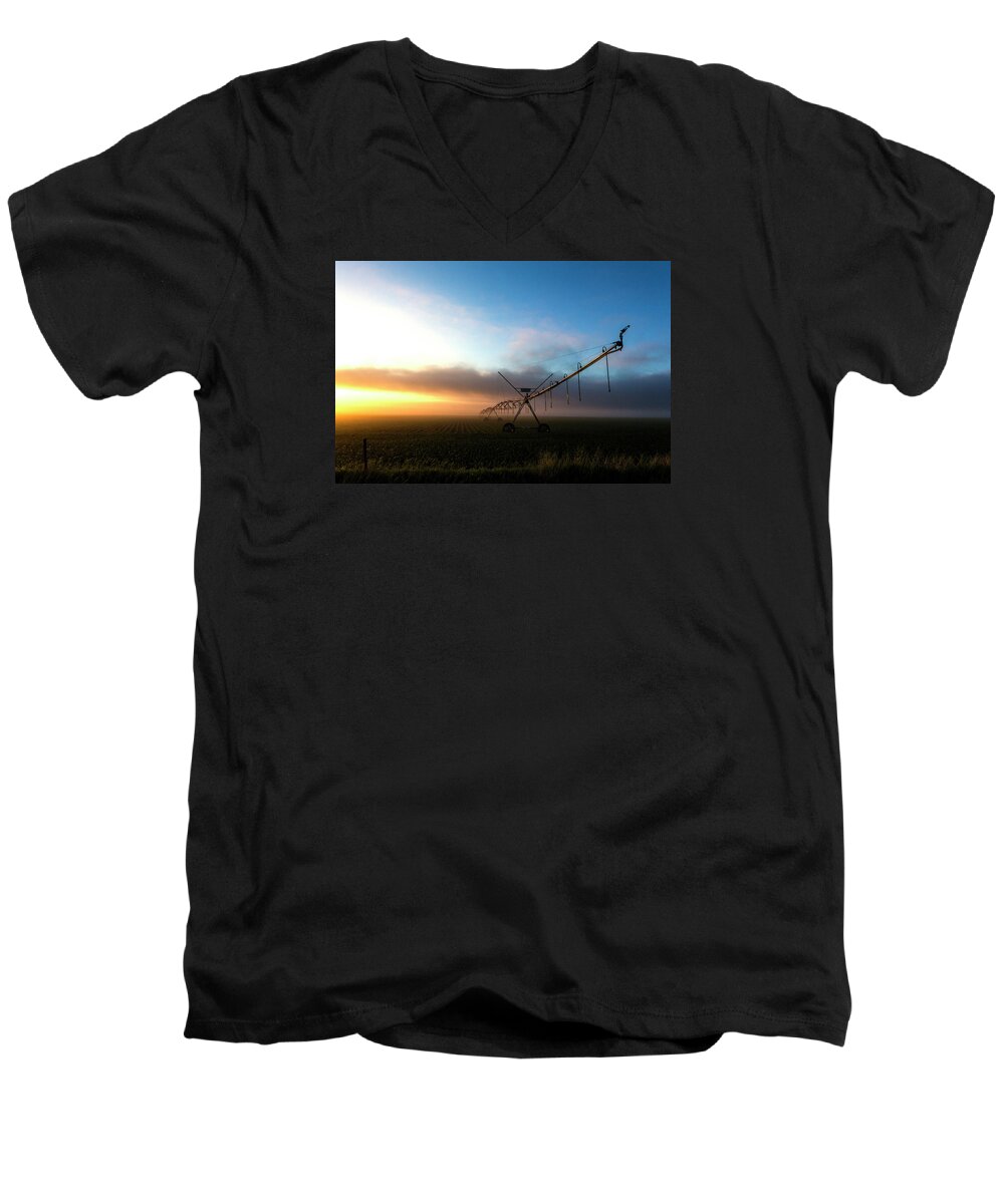 Bill Kesler Photography Men's V-Neck T-Shirt featuring the photograph Sunrise Sprinkler by Bill Kesler