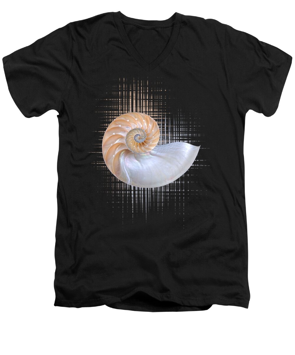 Nautilus Shell Men's V-Neck T-Shirt featuring the photograph Nautilus Seashell Abstract by Gill Billington