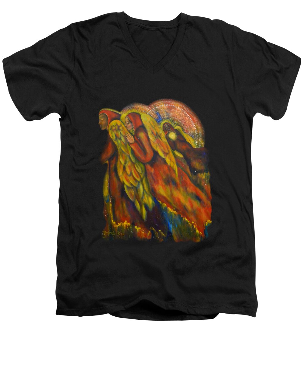 Angel Art Men's V-Neck T-Shirt featuring the painting Heavenly Messengers by Deborha Kerr