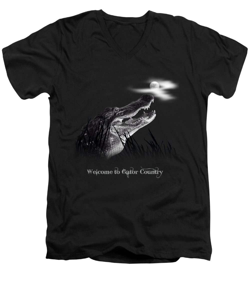 Alligator Men's V-Neck T-Shirt featuring the photograph Gator Growl by Mark Andrew Thomas