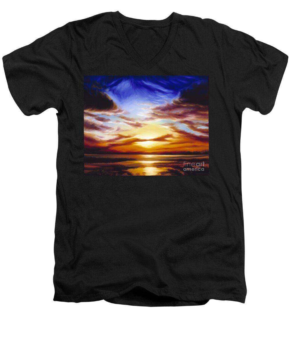 Skyscape Men's V-Neck T-Shirt featuring the painting As the Sun Sets by James Hill