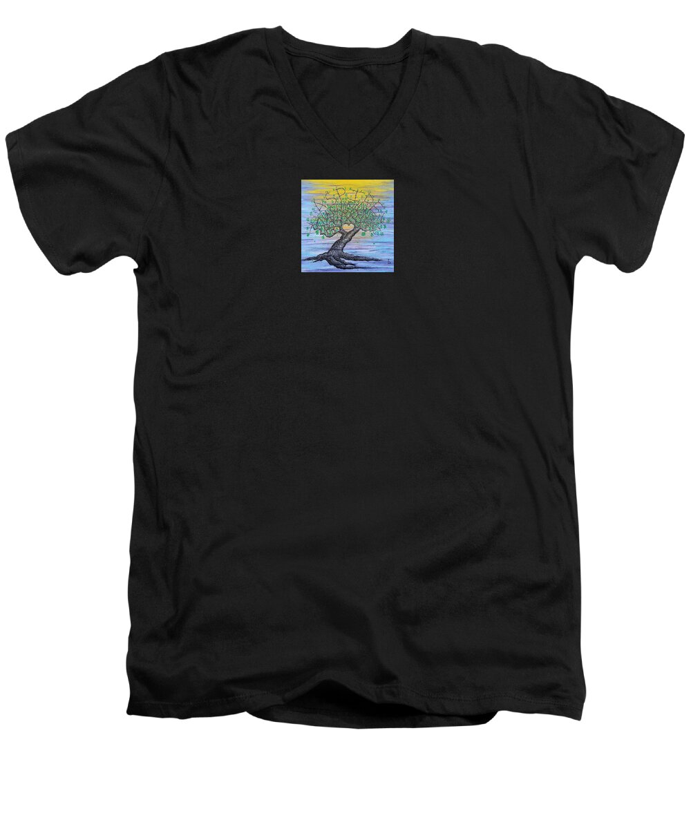 Aspire Men's V-Neck T-Shirt featuring the drawing Aspire Love Tree by Aaron Bombalicki