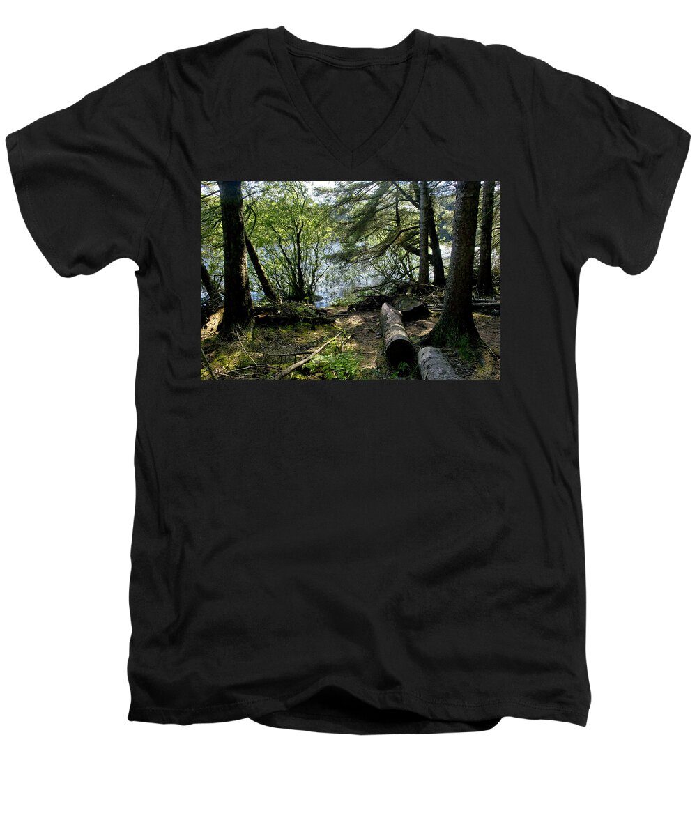 Beecraigs Men's V-Neck T-Shirt featuring the photograph At the water edge. by Elena Perelman