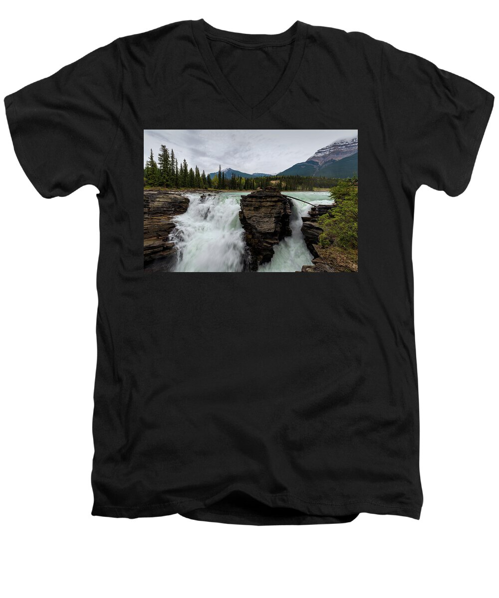 Athabasca Falls Men's V-Neck T-Shirt featuring the photograph Athabasca Falls by Nebojsa Novakovic