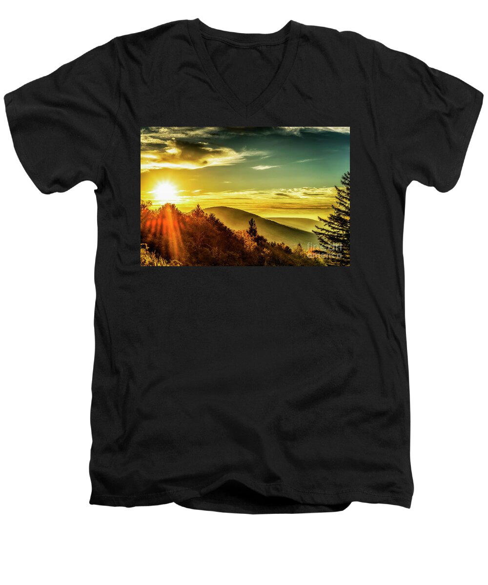 Sunrise Men's V-Neck T-Shirt featuring the photograph Autumn Equinox in the Highlands by Thomas R Fletcher
