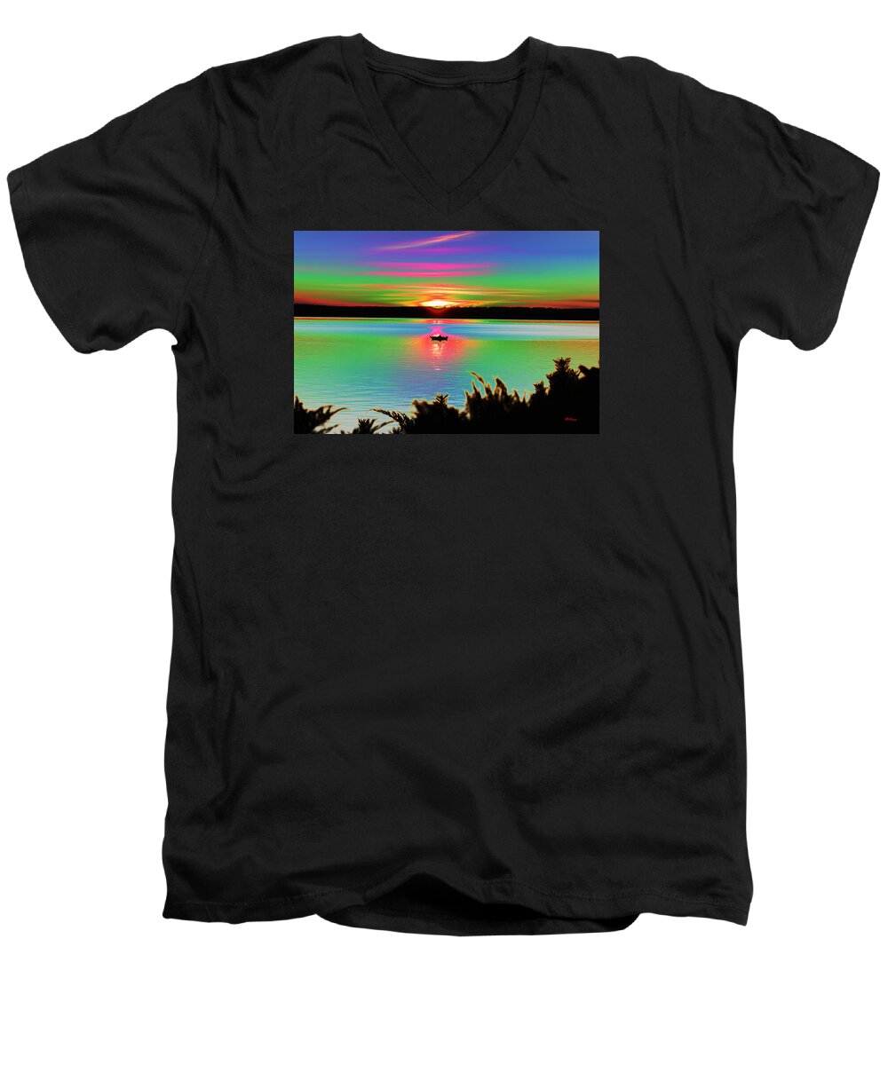 Water Men's V-Neck T-Shirt featuring the digital art Autumn Sunset by Gregory Murray