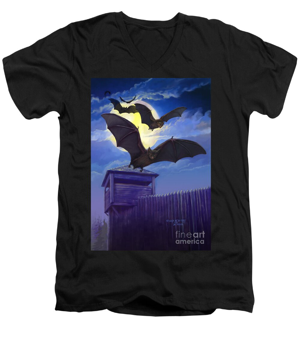 Olf Men's V-Neck T-Shirt featuring the painting BatsFly by Robert Corsetti