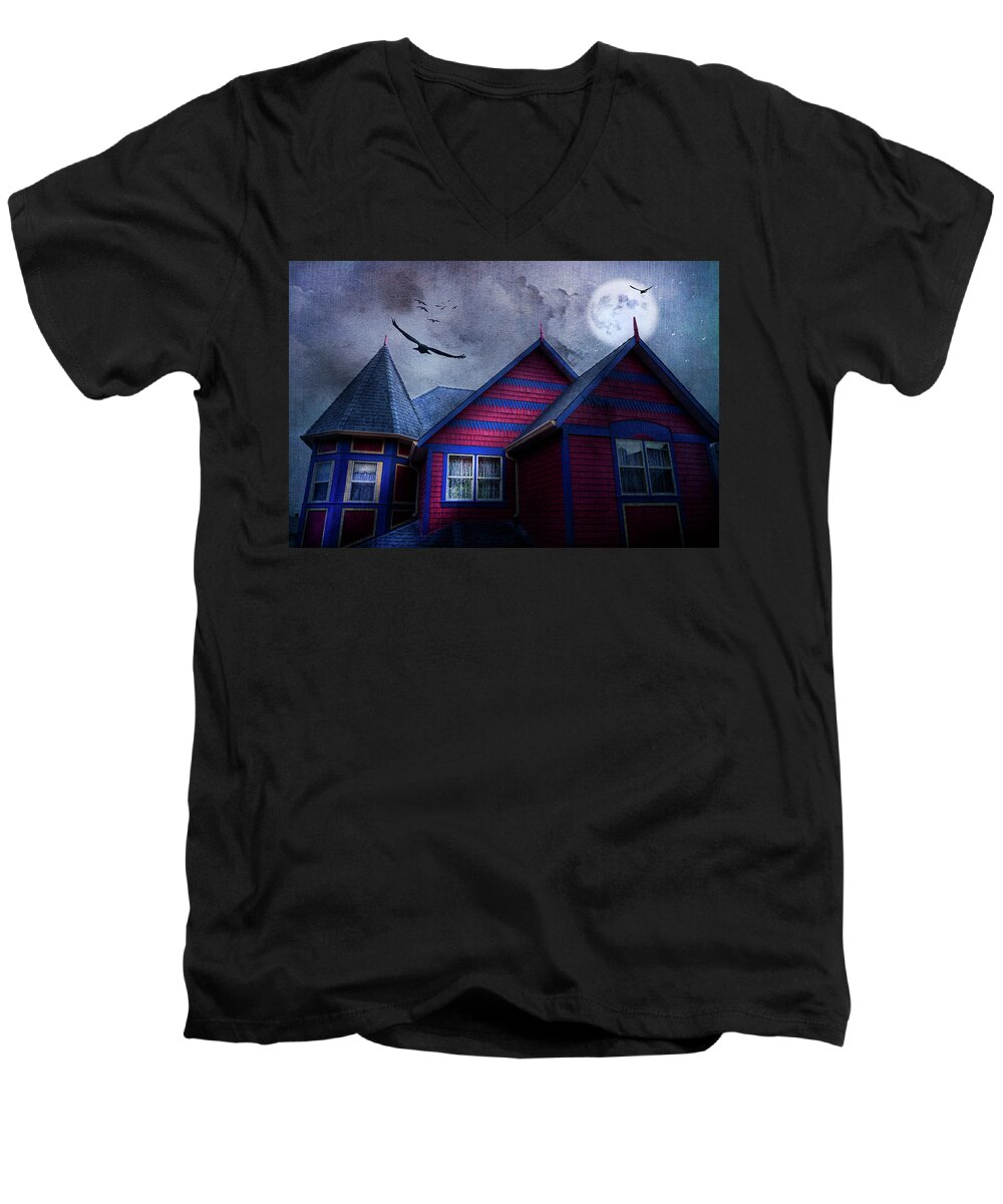 Moon Men's V-Neck T-Shirt featuring the photograph St Paul St West by Theresa Tahara