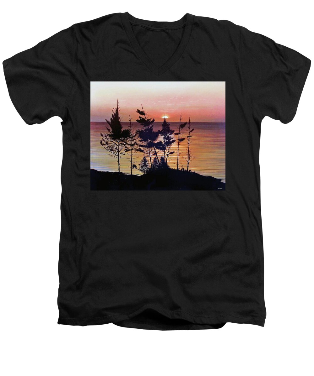 Bay Of Fundy Men's V-Neck T-Shirt featuring the painting Bay of Fundy Sunset by Kenneth M Kirsch