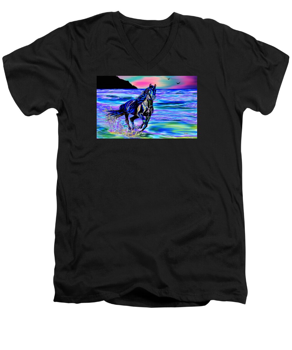 Water Men's V-Neck T-Shirt featuring the digital art Beach Horse by Gregory Murray