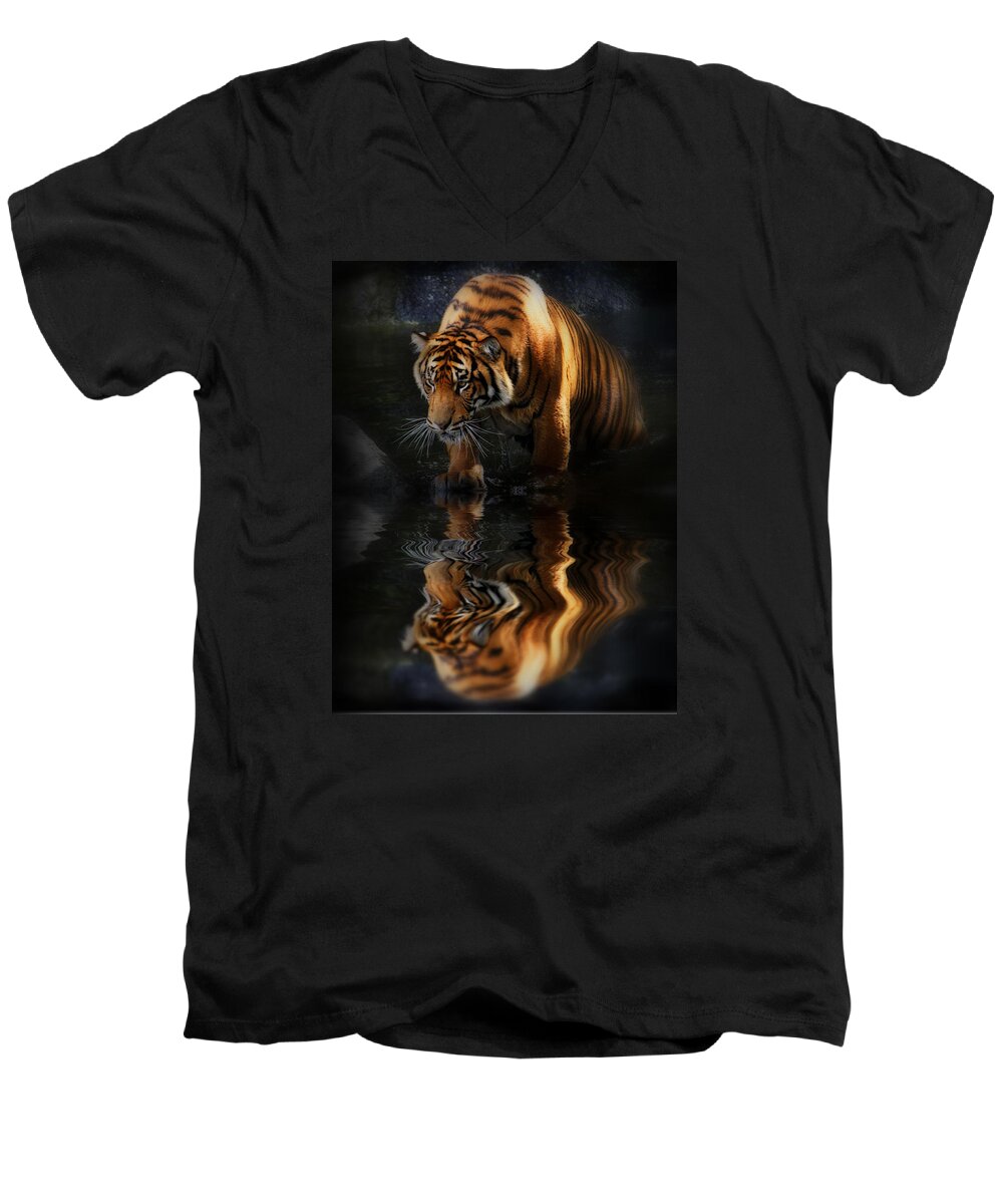 Tigers Men's V-Neck T-Shirt featuring the photograph Beautiful Animal by Kym Clarke