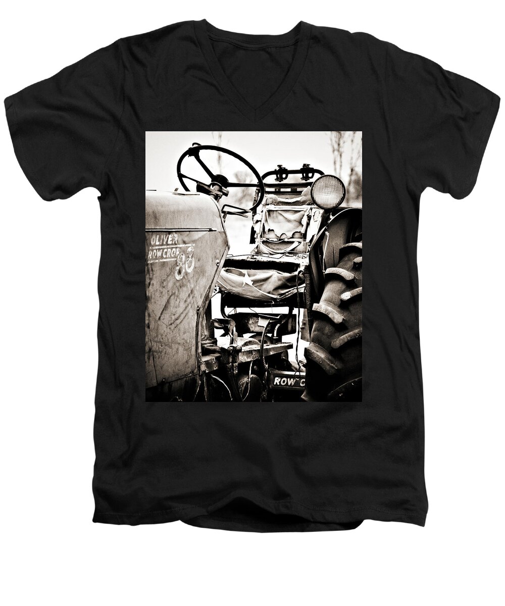 Americana Men's V-Neck T-Shirt featuring the photograph Beautiful Oliver Row Crop old tractor by Marilyn Hunt
