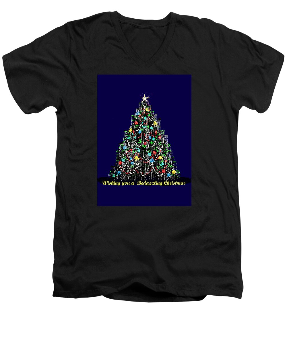 Christmas Men's V-Neck T-Shirt featuring the digital art Bedazzled Christmas Card by R Allen Swezey