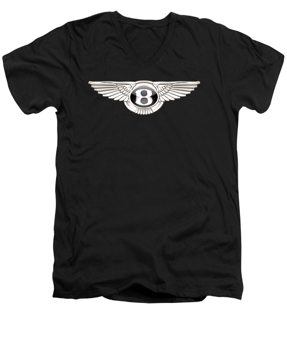 'wheels Of Fortune' By Serge Averbukh Men's V-Neck T-Shirt featuring the photograph Bentley - 3 D Badge On Black by Serge Averbukh