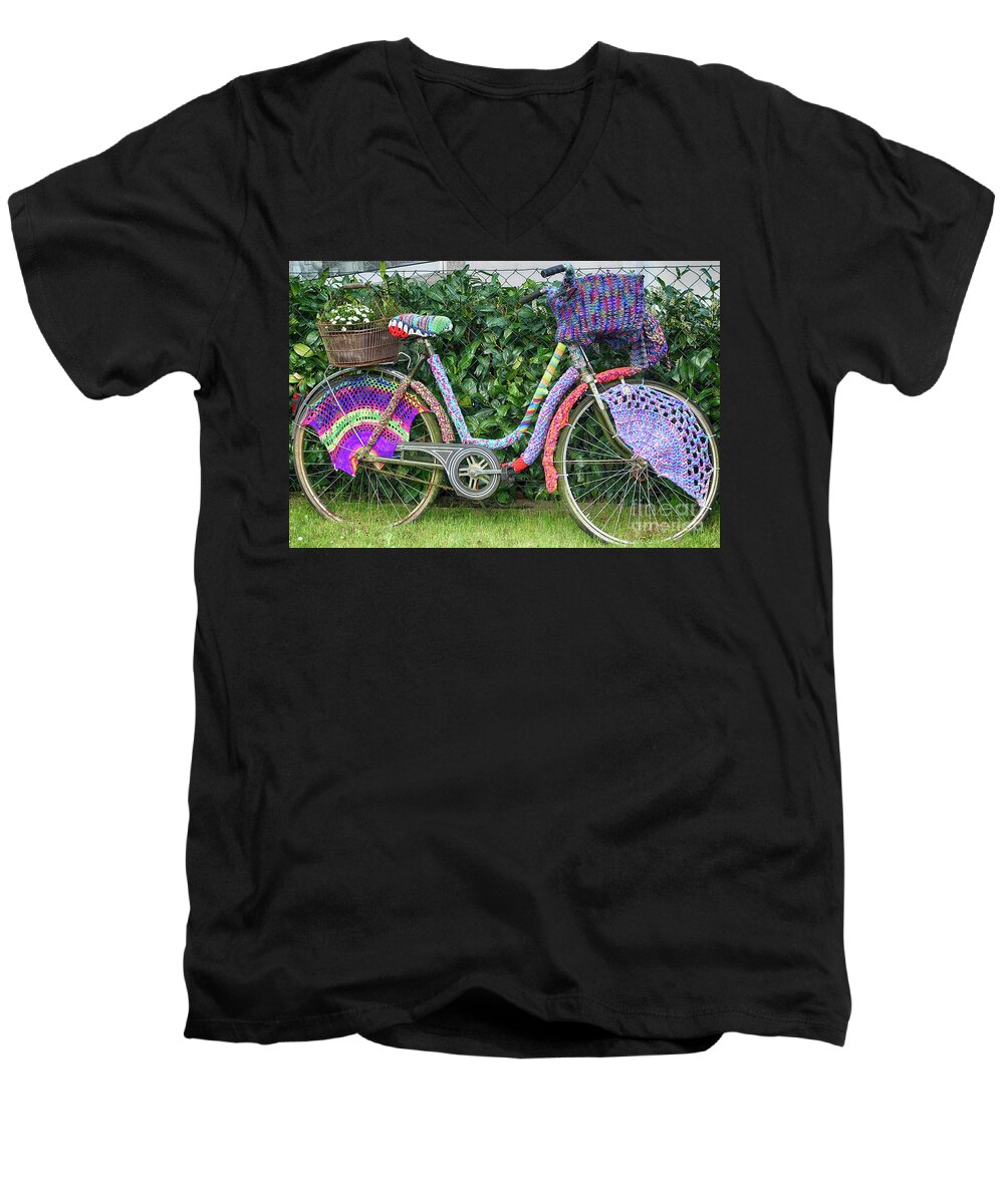 Bicycle Men's V-Neck T-Shirt featuring the photograph Bicycle in knitted sweater by Eva-Maria Di Bella
