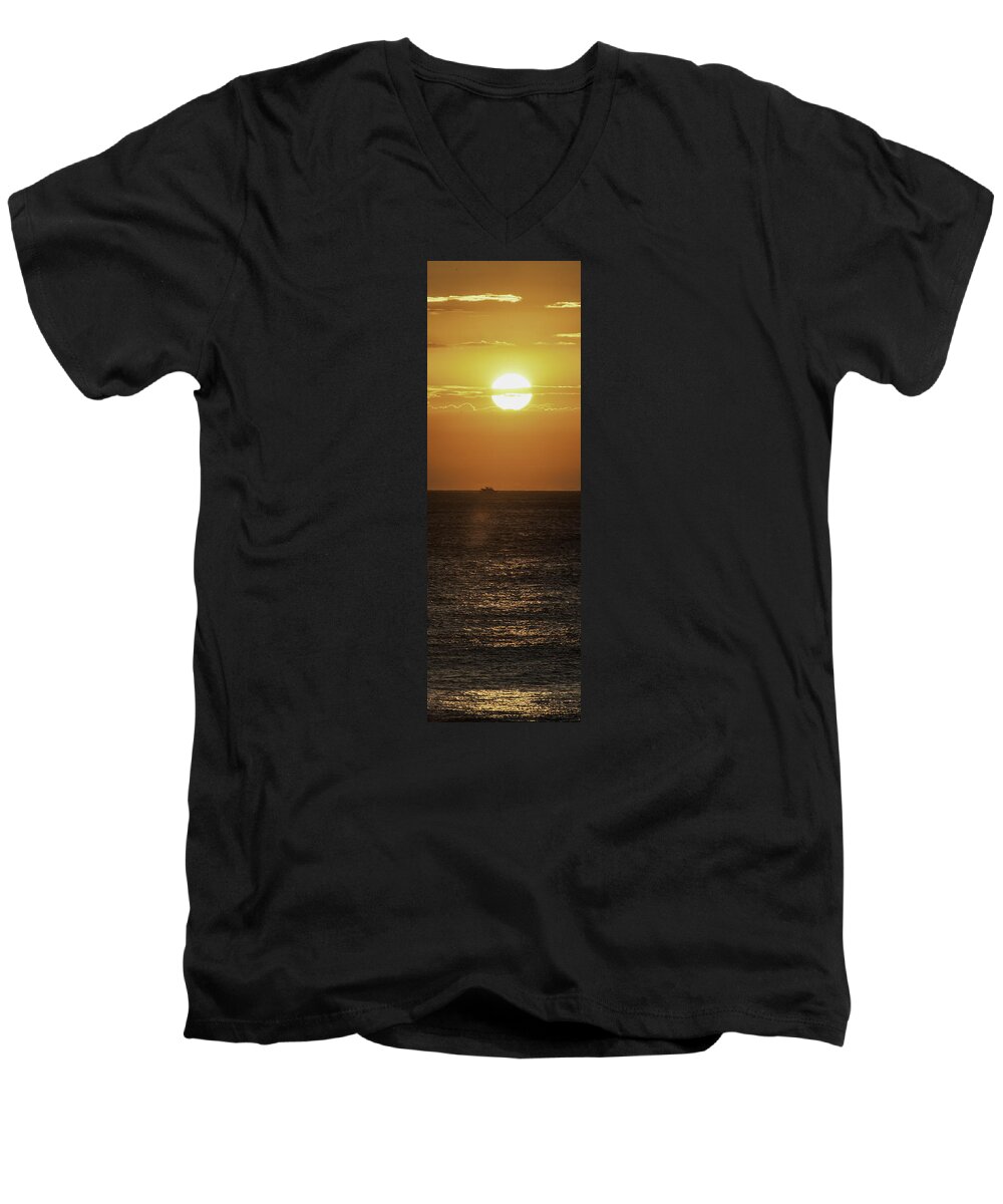 Maryland Men's V-Neck T-Shirt featuring the photograph Big Ocean Small Boat by Jim Moore