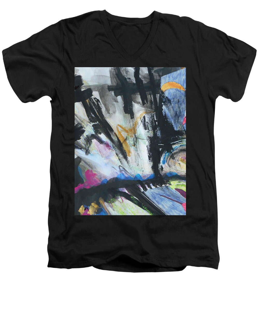 Katerina Stamatelos Art Men's V-Neck T-Shirt featuring the painting Black Abstract by Katerina Stamatelos