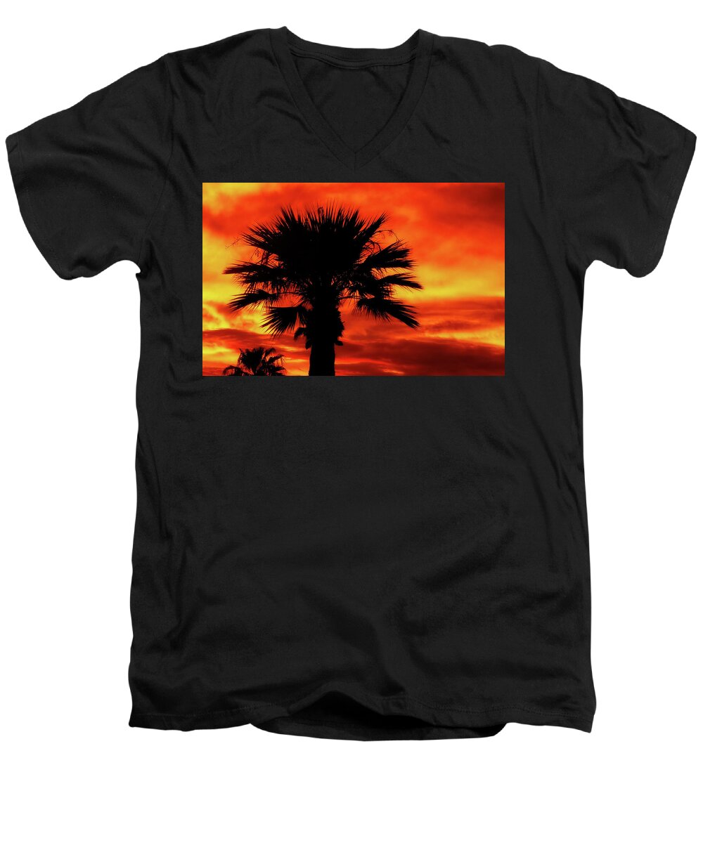 Sunset Men's V-Neck T-Shirt featuring the photograph Blaze by Elaine Malott
