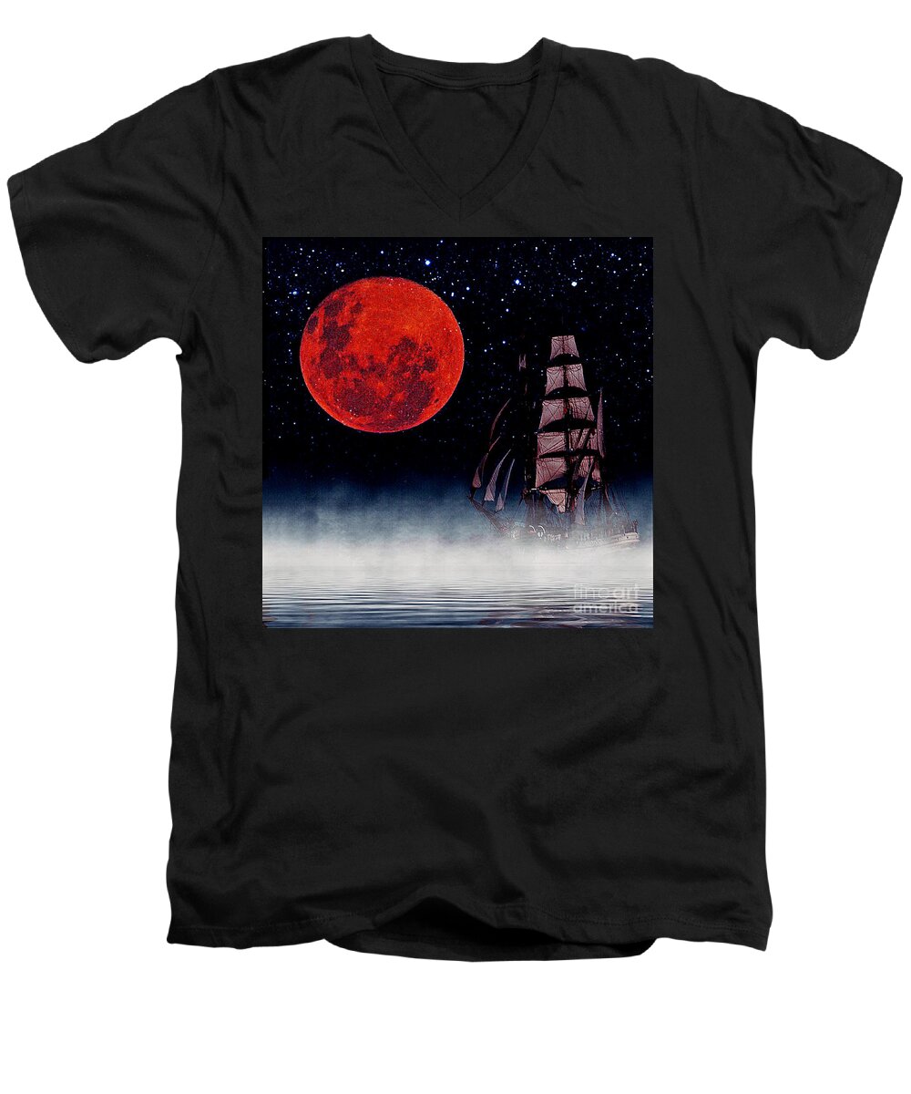 Blair Stuart Men's V-Neck T-Shirt featuring the photograph Blood Moon by Blair Stuart
