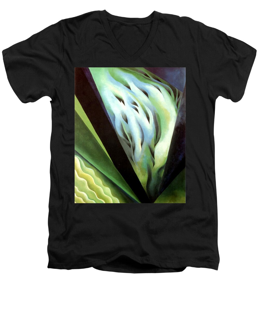 Georgia Men's V-Neck T-Shirt featuring the painting Blue Green Music by Georgia OKeefe