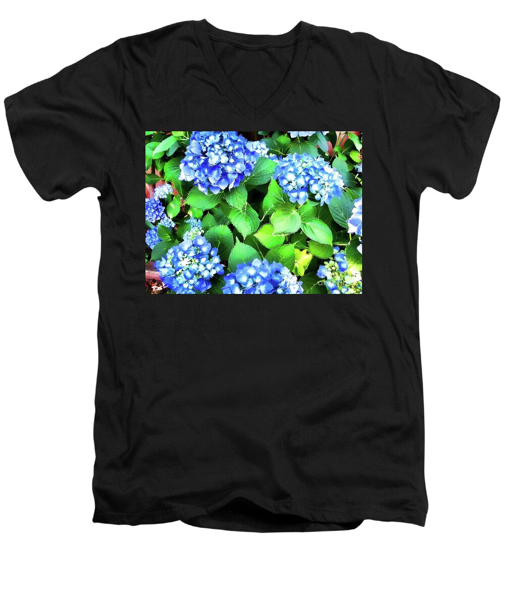 Blue Hydrangea Men's V-Neck T-Shirt featuring the photograph Blue Hydrangea by Judy Palkimas