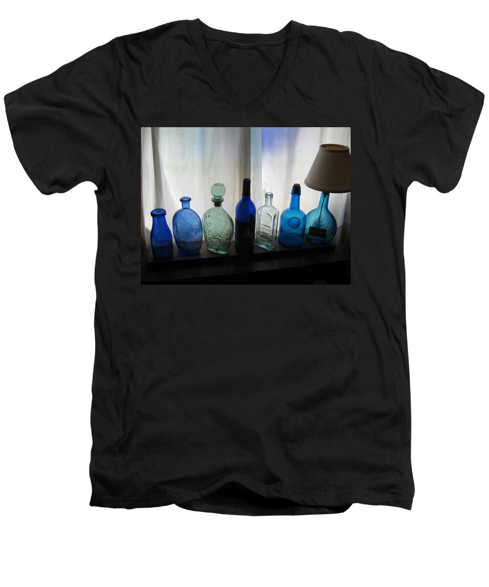 Bottles Men's V-Neck T-Shirt featuring the photograph Blue by John Scates