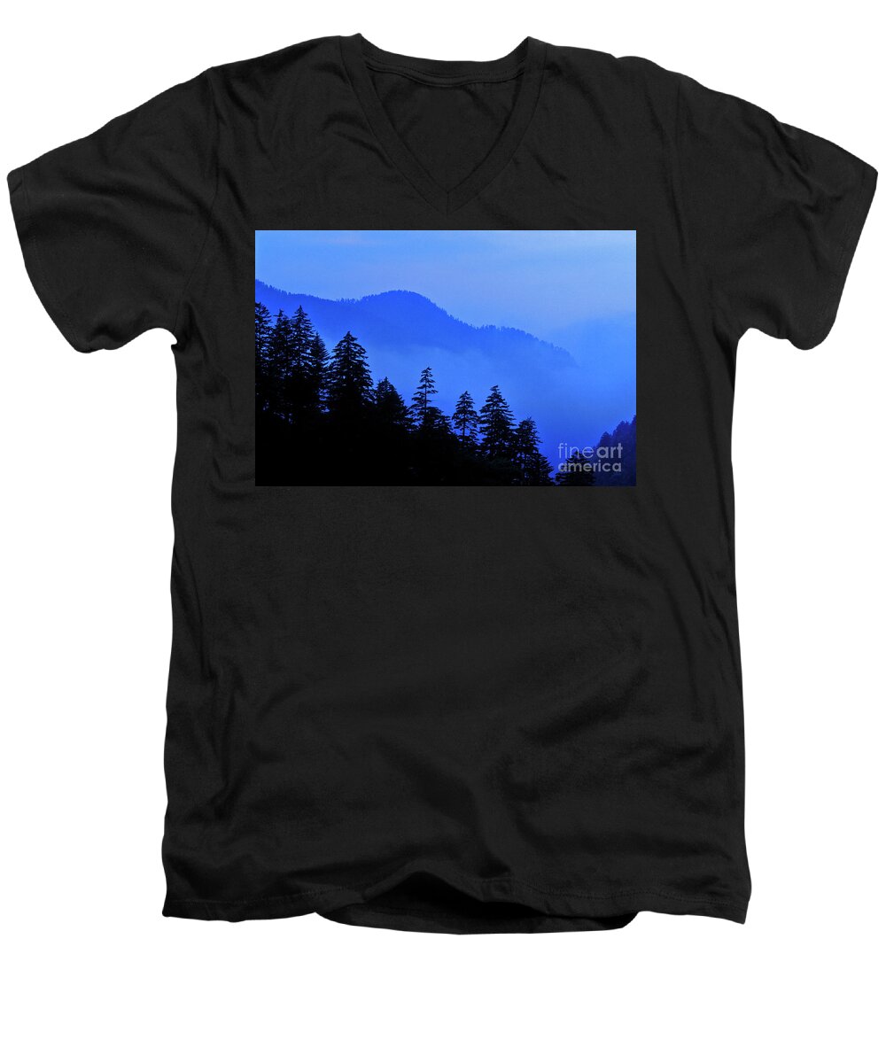 Fog Men's V-Neck T-Shirt featuring the photograph Blue Morning - FS000064 by Daniel Dempster
