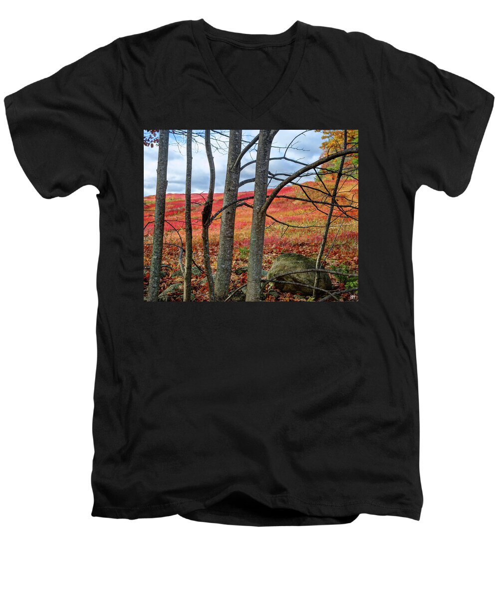 Blueberry Field Men's V-Neck T-Shirt featuring the photograph Blueberry Field Through the Wall - cropped by John Meader