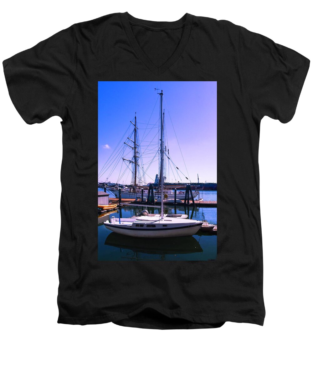 Ships Men's V-Neck T-Shirt featuring the photograph Boats and Ships by Joseph Hollingsworth