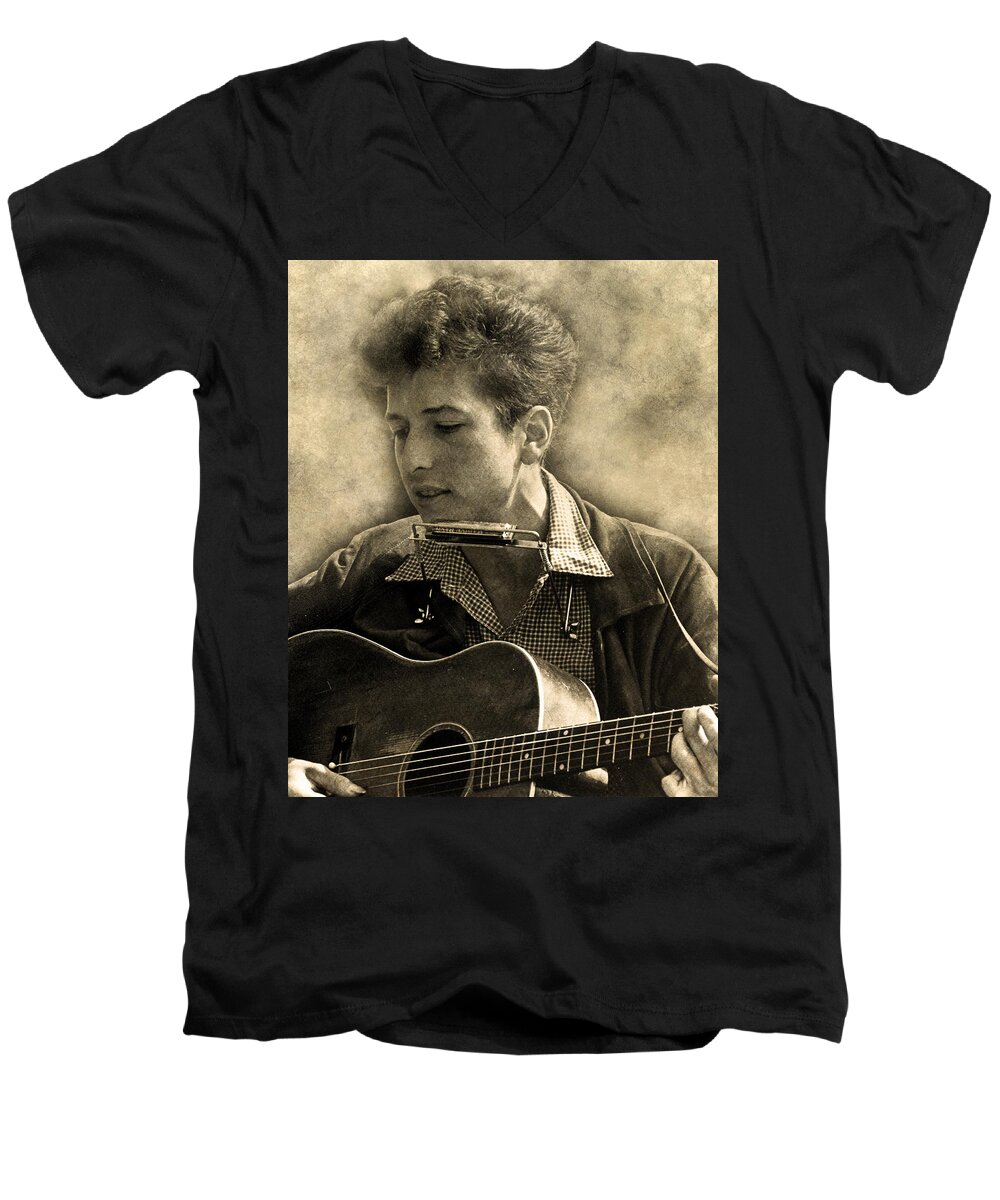 Bob Dylan Men's V-Neck T-Shirt featuring the digital art Bob Dylan by Anthony Murphy