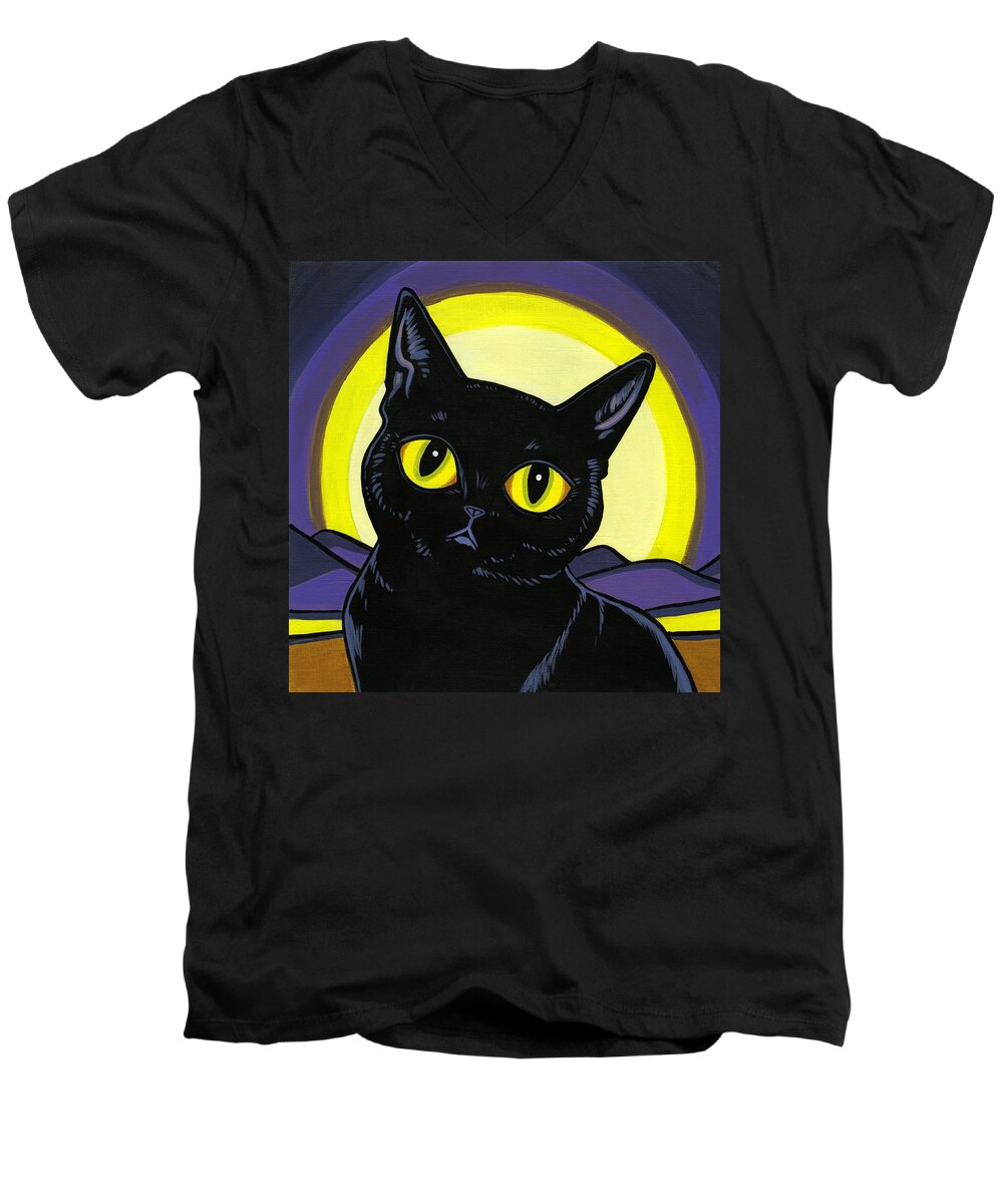 Cat Men's V-Neck T-Shirt featuring the painting Bombay Moon by Leanne Wilkes