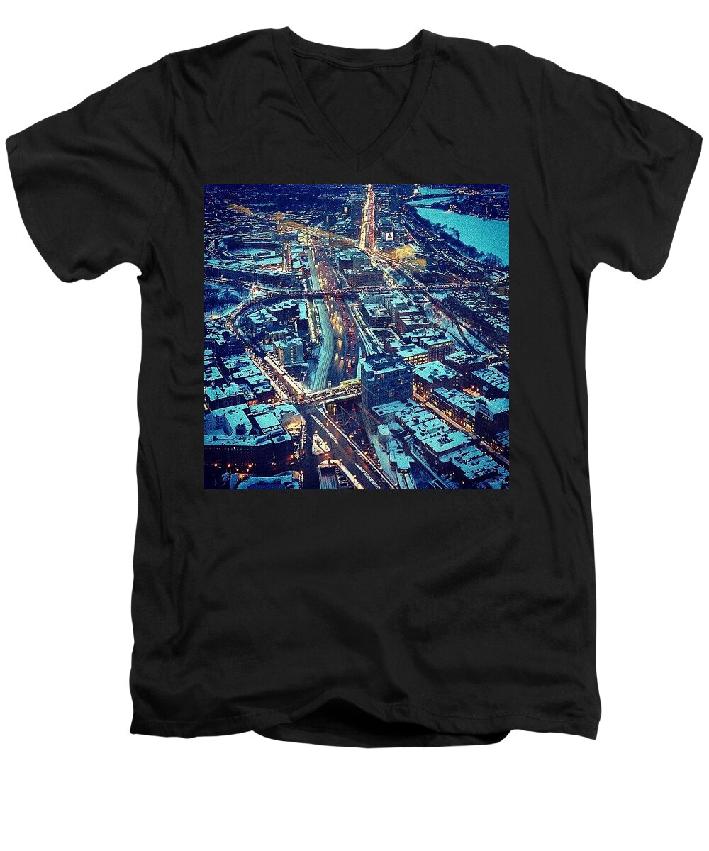 City Men's V-Neck T-Shirt featuring the photograph Landmarks by Kate Arsenault 
