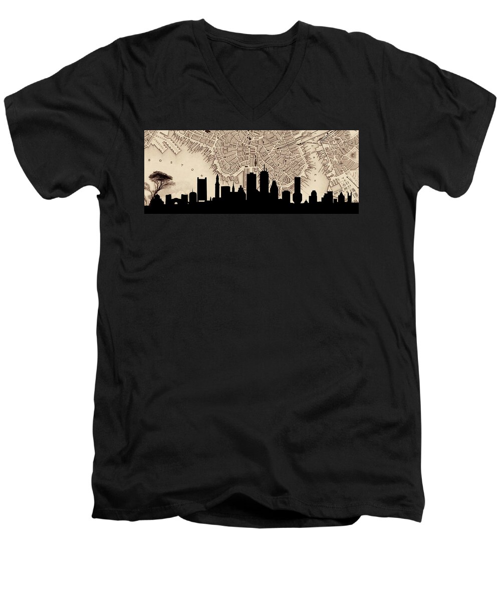 Boston Men's V-Neck T-Shirt featuring the photograph Boston Skyline Vintage by Andrew Fare