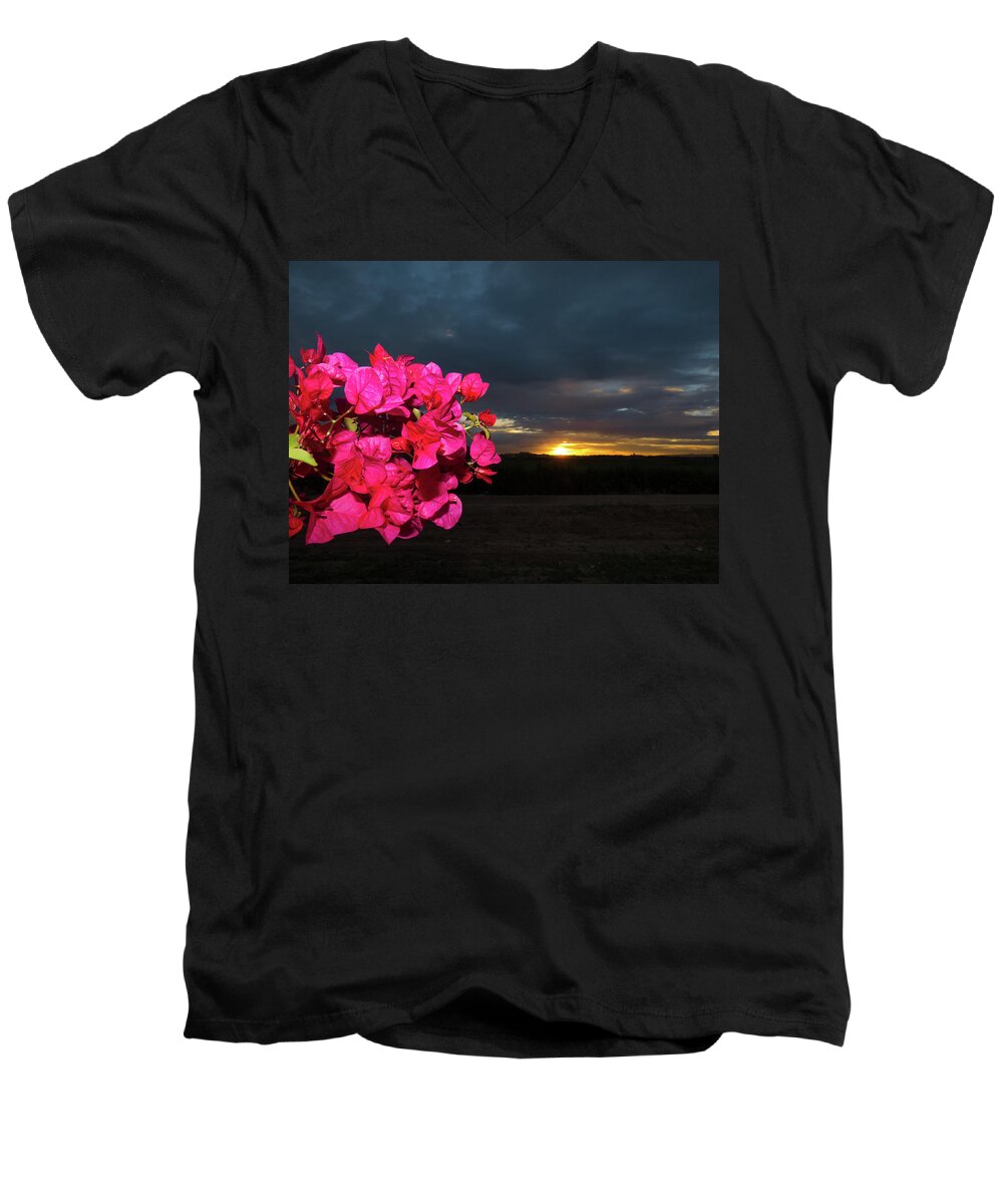 Orcinusfotograffy Men's V-Neck T-Shirt featuring the photograph Bougainvillea Sunrise by Kimo Fernandez