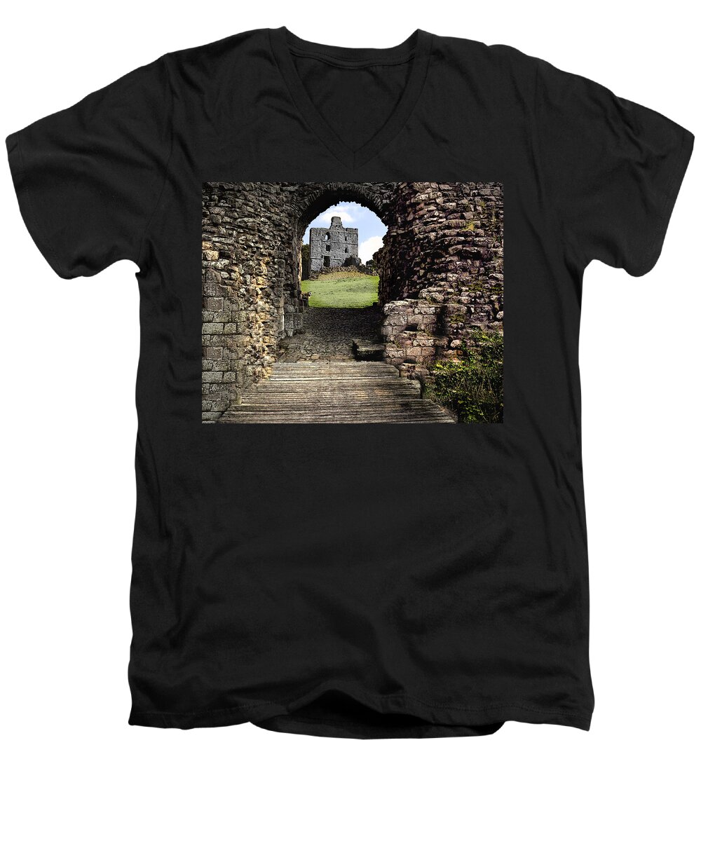 Castle Men's V-Neck T-Shirt featuring the digital art Bridge to the Past by Vicki Lea Eggen