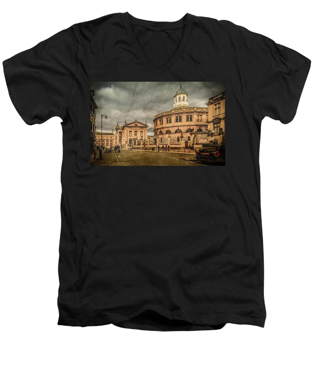 Oxford Men's V-Neck T-Shirt featuring the photograph Oxford, England - Broad Street by Mark Forte