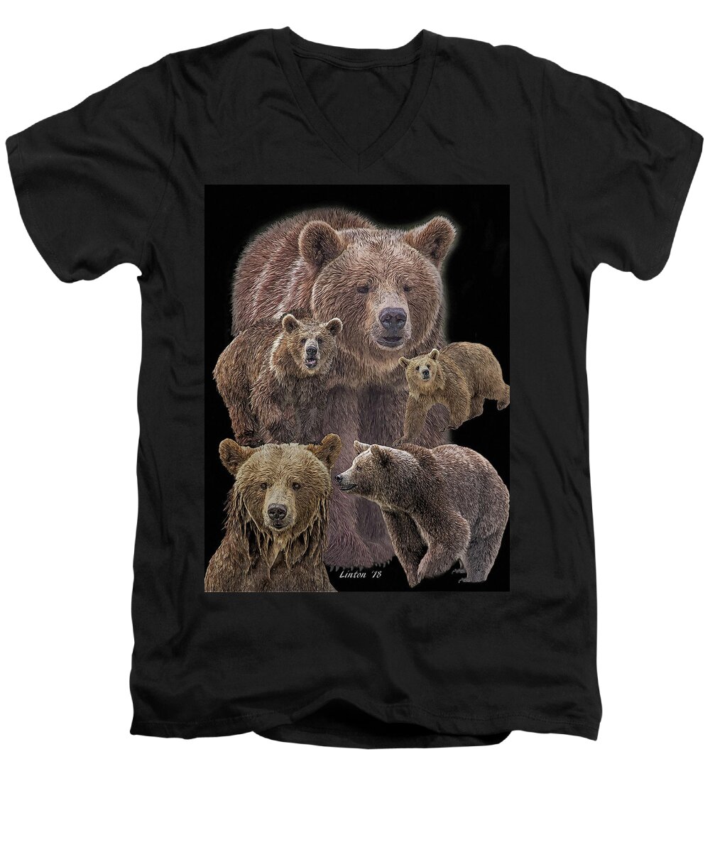 Brown Bears Men's V-Neck T-Shirt featuring the digital art Brown Bears 8 by Larry Linton